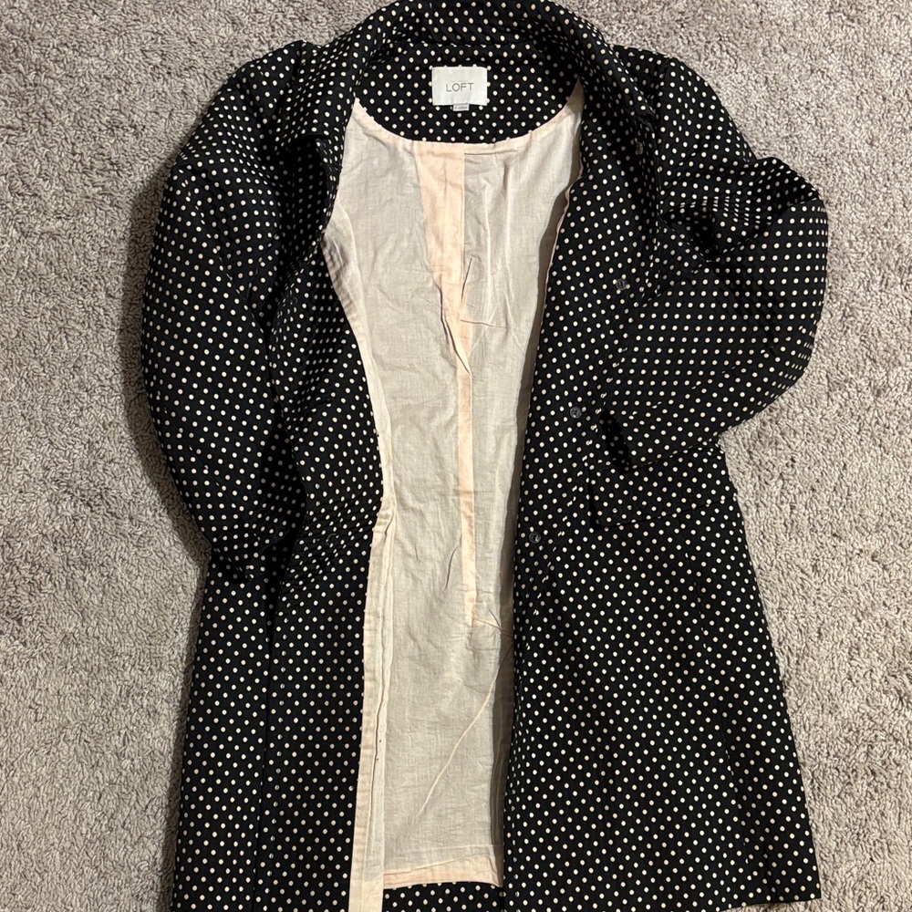LOFT Black and White Polka Dot Trench Coat - Picture 4 of 4